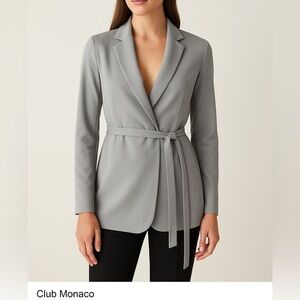 Club Monaco Gray Tailored belted blazer jacket/wrap-style front. Size: S